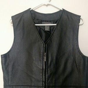 Black leather zip vest
